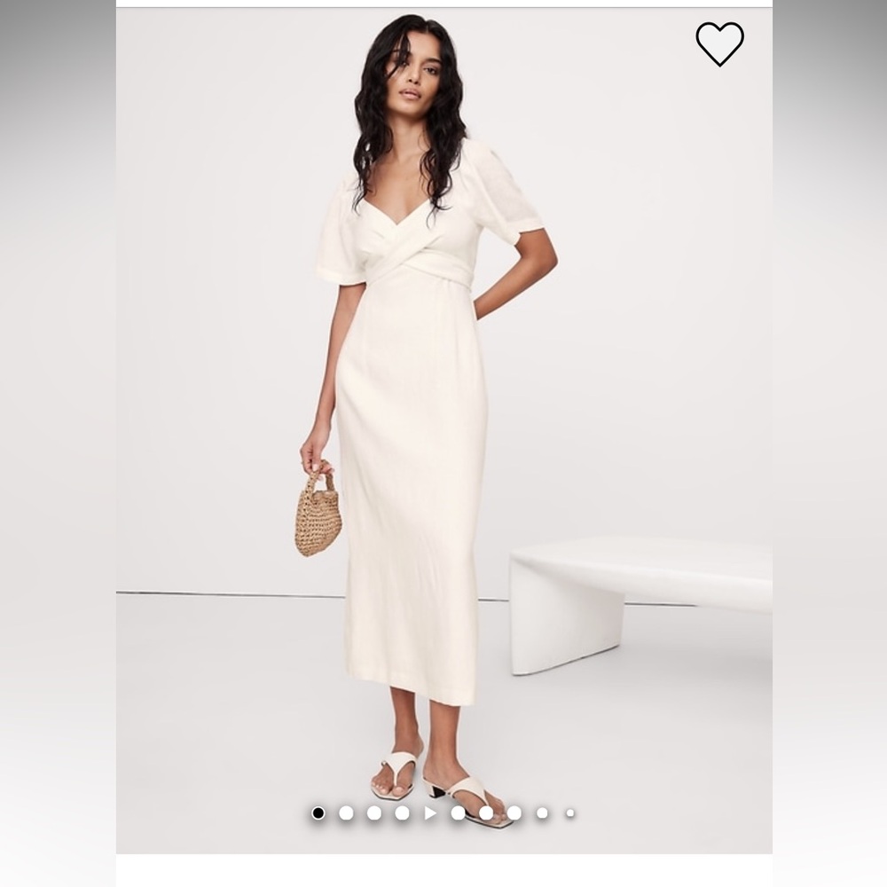 Banana Republic Linen Sweetheart Long Midi Dress - Size 10 - Magnolia Ivory